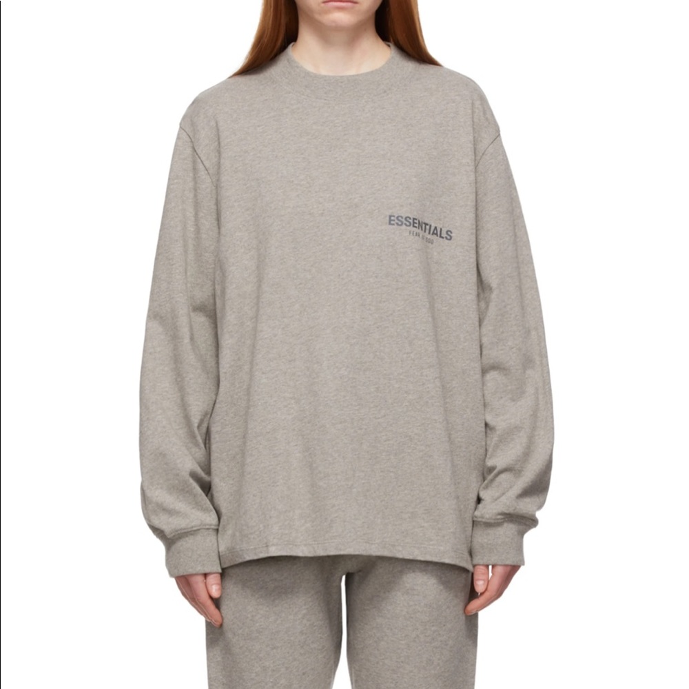 Essentials Grey Logo Long Sleeve Tee